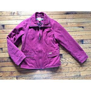 Levi Strauss Red Women's Jean Denim Jacket Quilt Lining Sz M Velvet Accents